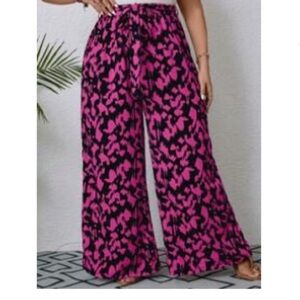 SHEIN Pink and Black Wide Leg Palazzo Pants